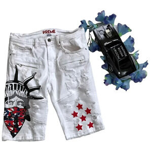 Preme NWOT White Graphic Jean Shorts Men 32